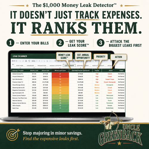 $1,000 Money Leak Detector™ Household Savings tracker
