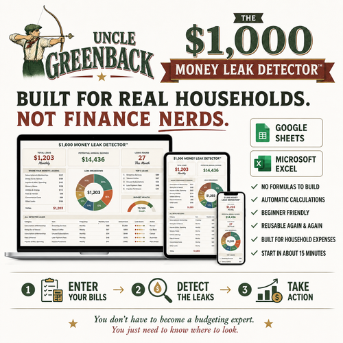 $1,000 Money Leak Detector™ Household Savings tracker
